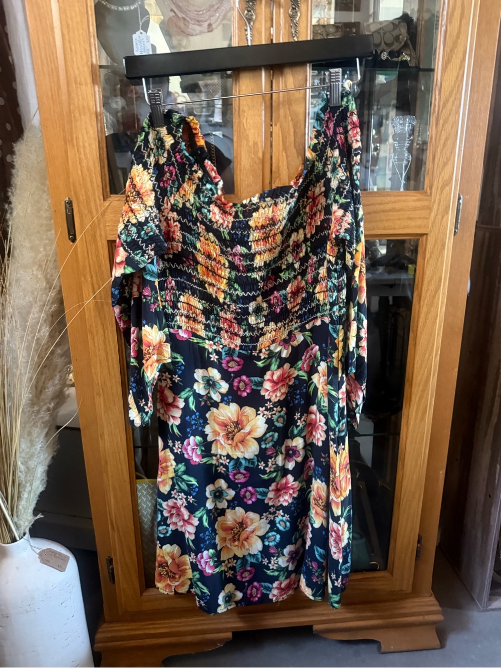 Anthropologie Farm Rio black floral off the shoulder dress